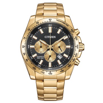 CITIZEN 星辰 Chronograph 金色三眼計時石英手錶 44mm AN8233-51E