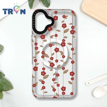 TRON IPHONE 16 PLUS 條紋透明小花B款 MAGSAFE 磁吸 防摔 太空殼 透白 手機殼