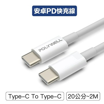 【珍愛頌】寶利威爾 Type-C To C PD快充線 充電線 3A 45W 20公分~2米 適用iPad安卓 POLYWELL