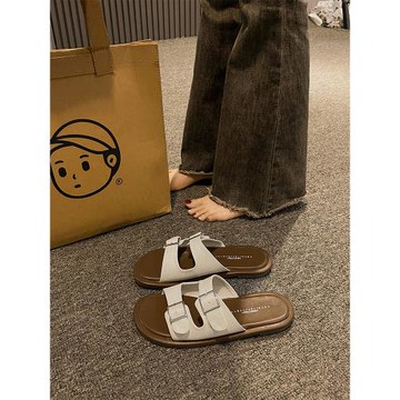 拖鞋女夏外穿2025年新款夏季復古平底一字拖法式仙女風沙灘涼拖鞋