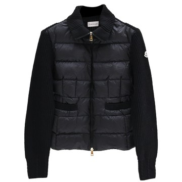 MONCLER 加襯針織羊毛雙拉鍊高領開襟衫/外套.黑