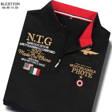 歐洲站夏季短袖小立領T恤男裝拉鏈POLO衫絲光棉T大碼寬松上衣薄潮