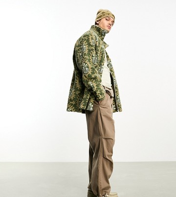Reclaimed Vintage borg zip up printed shirt-Multi