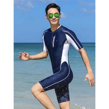 男士成人大碼游泳衣連體短袖五分泳褲專業訓練青少年速干沖浪泳裝