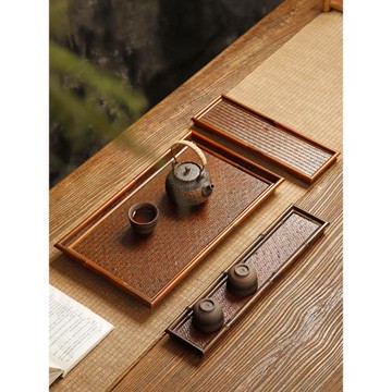 竹編做舊茶盤家用小號干泡茶臺日式復古長方形手工竹制簡約茶托盤
