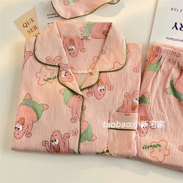 卡通派大星紗布情侶睡衣女春秋長袖純棉可愛網紅學生ins風家居服