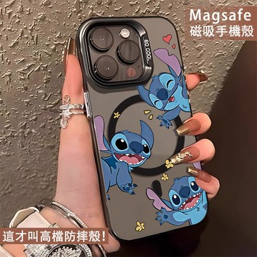 卡通開心史迪仔 磁吸手機殼 霧面磨砂 蘋果保護殼 適用於iPhone 17 16 13 14 15 Pro max XR