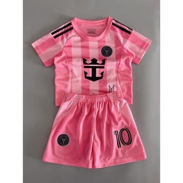 新款兒童足球服邁阿密國際梅西球衣主場客場男女生粉色速干訓練服