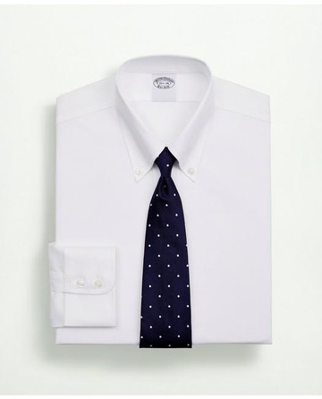 Brooks Brothers Men's Stretch Supima Cotton Non-Iron Twill Button-Down Collar Dress Shirt | White | Size 18 35