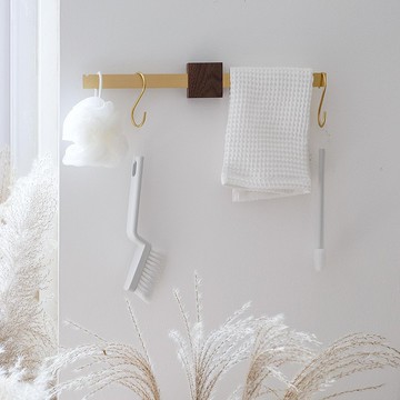 聖誕禮盒 天平 黑胡桃黃銅免釘掛杆 收納壁掛套裝