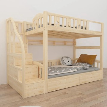HA BABY 【環安家居 無毒家具製造商】兒童雙層床上下舖 (原木) 一體同寬階梯款-加大單人(床架、無毒家具製造商)