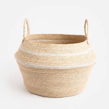 艾禮思編織提把收納籃M 條紋自然色