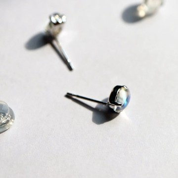 18K 耳針款 透體天然月光石 玻璃體月光石 蛋面月光石