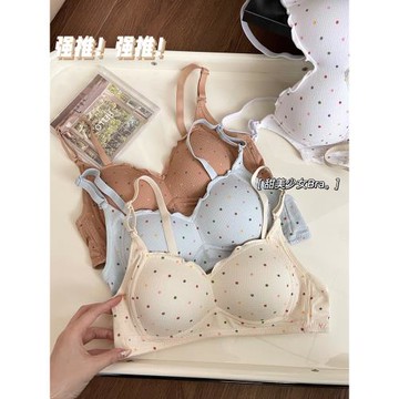 內衣女小胸聚攏無鋼圈夏季薄款學生高中生少女文胸波點無痕胸罩