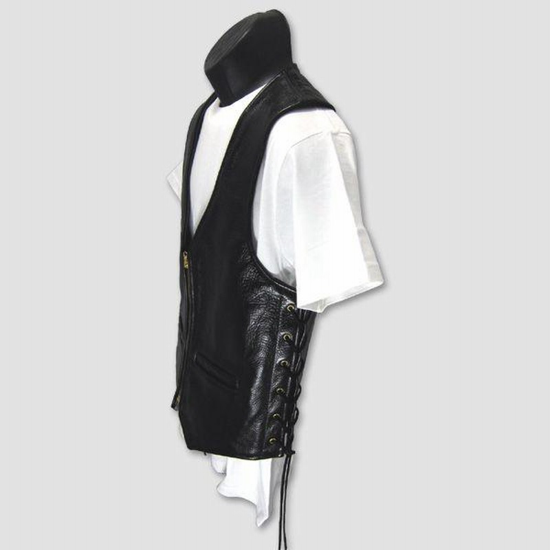 Vanson レザーベスト“Zippered Vest with lace-up sides