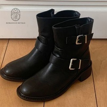 DONGCHICHI 扣環機車靴 4cm 個性 短靴 中跟 韓國靴子 踝靴 C225