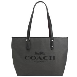 COACH C0671 City Tote 馬車LOGO帆布肩背托特包.鐵灰