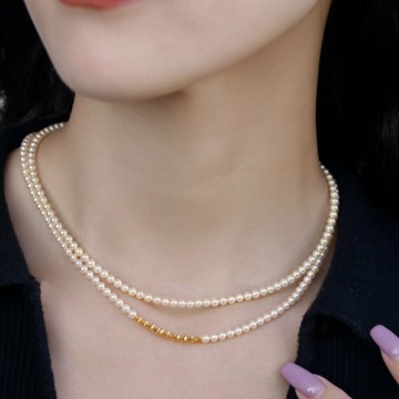 小碎金系列 Akoya 香檳金 海水珍珠 項鏈 18K金扣 24K碎金 混搭設計 氣質優雅