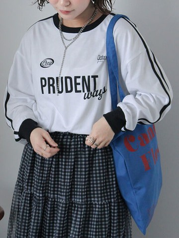 運動風英文印花雙線長袖T恤(0F000516110) - ehka sopo