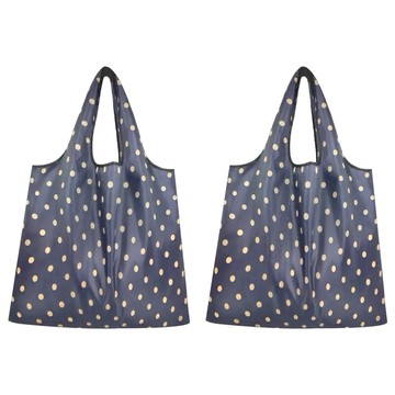 FIFIOO 厚實環保購物袋 38x40cm 大容量 可折疊收納 藍底灰點  2個