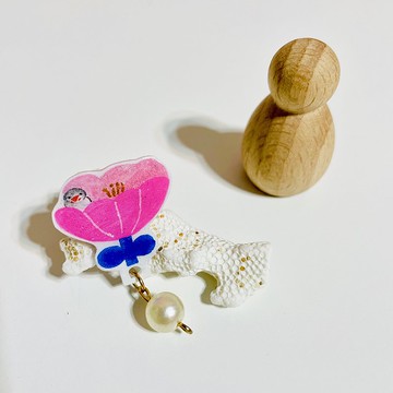 企鵝鬱金香胸針/手繪/熱縮片