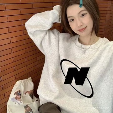 【台灣出貨】韓系衛衣女 大尺碼上衣 卡通印花上衣 刷毛衛衣 圓領長袖女 寬鬆上衣 薄款上衣 長袖上衣女 內搭打底衫 女裝