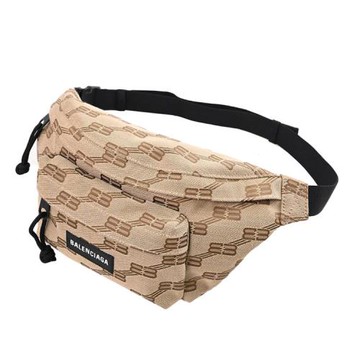 BALENCIAGA 巴黎世家 713042 滿版緹花斜背胸口包/腰包.卡其