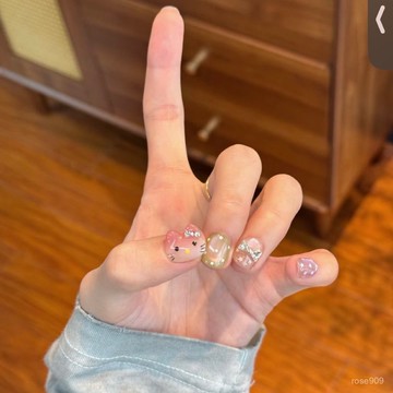 ➕純色美美噠💯【立體腦袋】手繪捏捏立體貓耳朵糖果色多巴胺貓眼純手工穿戴甲純色穿戴甲 P1NT