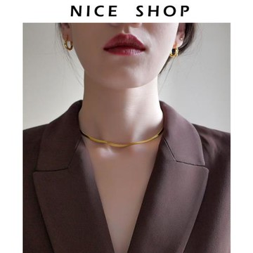 NICESHOP 鍍18K金歐美網紅choker肯豆同款扁蛇骨鏈金項鏈頸鏈男女