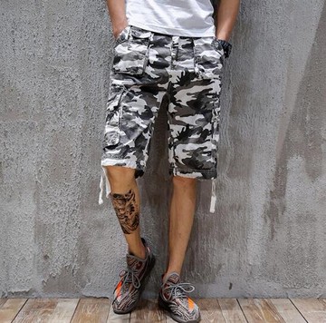 FINDSENSE MD 日系 時尚 潮 男 休閒多口袋 迷彩 水洗工裝褲 五分褲 中褲 休閒短褲 海灘短褲