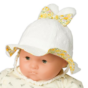 akachan honpo - 兔耳蝴蝶結寬簷帽-米白色