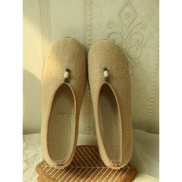 春季復古棉麻女鞋平底圓頭牛筋底單鞋女士純色居士茶服鞋媽媽鞋