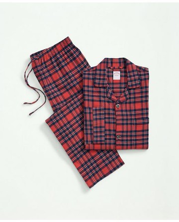 Brooks Brothers Men's Cotton Flannel Plaid Pajamas | Red | Size Large