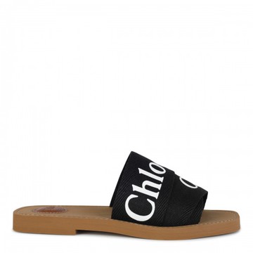 Chloe - Black Canvas Woody Flats 40
