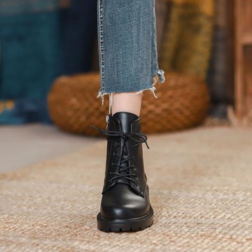 真皮馬丁靴女2025新款單靴百搭英倫風秋冬加絨系帶平底爆款短靴子