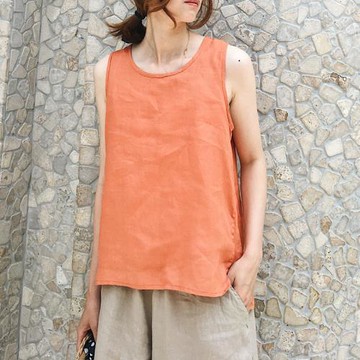 2025春夏新女日系韓版大碼亞麻寬松復古文藝休閑顯瘦棉麻無袖背心