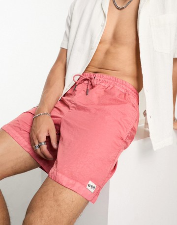 GUESS Originals washed nylon shorts in peach-Red