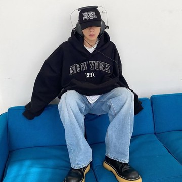 【OPB】高磅數非薄款 NEW YORK 美式復古 電繡 199X 內刷毛 重工 電繡 帽T 寬鬆帽踢