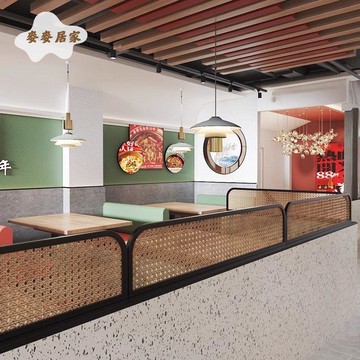 新中式玻璃藤編卡座屏風隔斷餐廳火鍋店燒烤店圍欄遮擋裝飾可定制 m7021