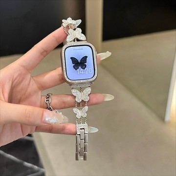 蝴蝶細鑽金屬錶帶星光色錶帶 適用於 Apple watch 蘋果iWatch錶帶 手腕錶帶
