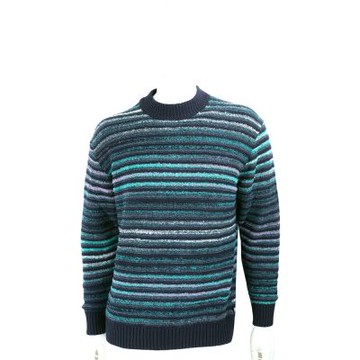 BOSS Arluti 撞色條紋粗毛呢感綠色羊毛混紡針織衫 毛衣(男款)
