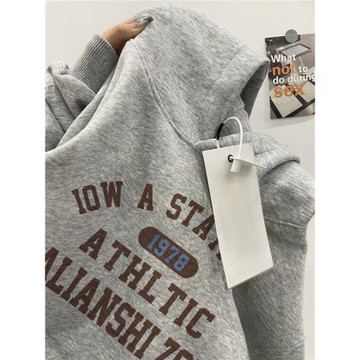重磅純棉美式潮牌字母灰色連帽衛衣男秋冬薄款加厚設計感小眾外套