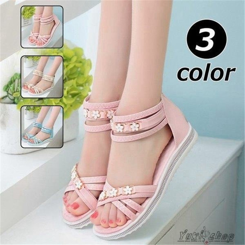 サンダル レディース 夏 履きやすい 可愛い お花 ぺたんこ サマーサンダル レディースシューズ ビーチ ビーサン リゾート 歩きやすい 通販 Lineポイント最大get Lineショッピング