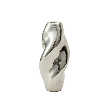 【好物良品】現代簡約螺旋陶瓷花瓶 花藝花器 插花裝飾品 桌面餐桌擺飾-鏡面銀