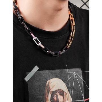 小楊哥同款嘻哈淬火竹節鈦鋼項鏈男生時尚高級感古巴鏈潮男方鏈子