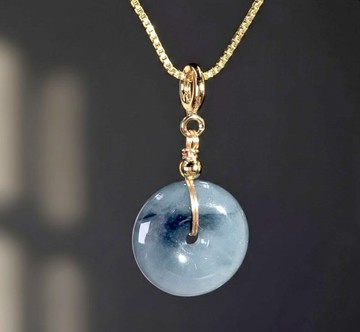 【願‧平安】冰藍水翡翠平安扣吊飾 14K包金 | 天然A貨翡翠 |送禮