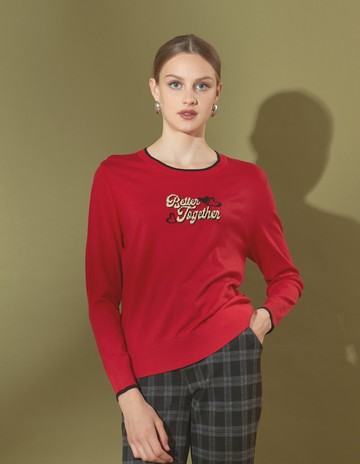 ★【喜芝梅】甜蜜邂逅 精緻刺繡愛心字母圓領針織上衣(六色；F) 224015861