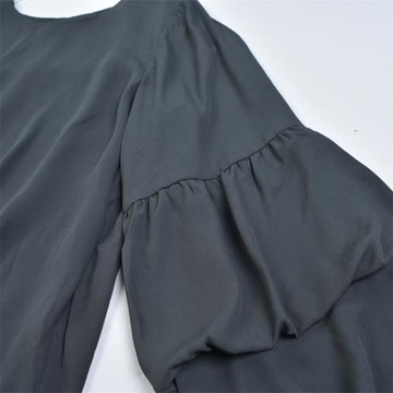 歐美單寬松大碼雪紡長袖連衣裙女41L82187春夏前短后長設計感上衣