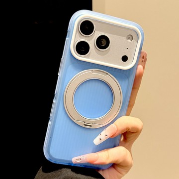 蘋果18Promax手機殼iphone17pro新款極光紫透明光柵撞色防摔條帶360支架殼16按鍵全包簡約防摔保護套