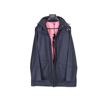 Jil Sander Raf Simons 14AW黑灰色千鳥格防風廓形毛呢大衣 IT48